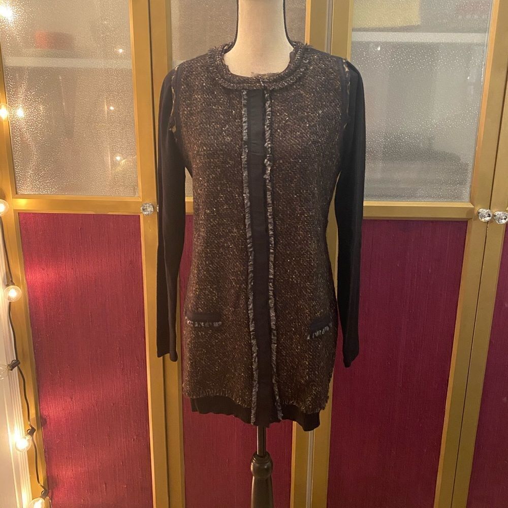Elie Tahari wool/ alpaca tweed front long cardigan, M
